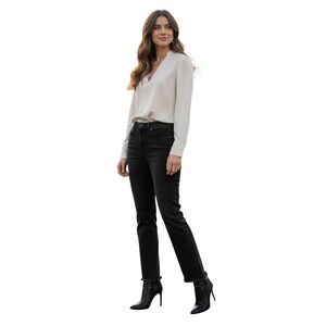 MOTHER Stunner Zip Ankle Step Fray Not Guilty Black High Rise Jeans 27 NWOT $238